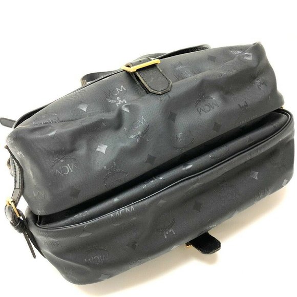 AUTHENTIC MCM Logogram Shoulder Bag Black PVC x Leather - Picture 5 of 8
